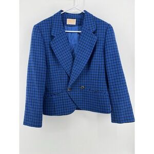 Vintage Pendleton Wool Blazer Women's Size 10 Cropped Blue Plaid